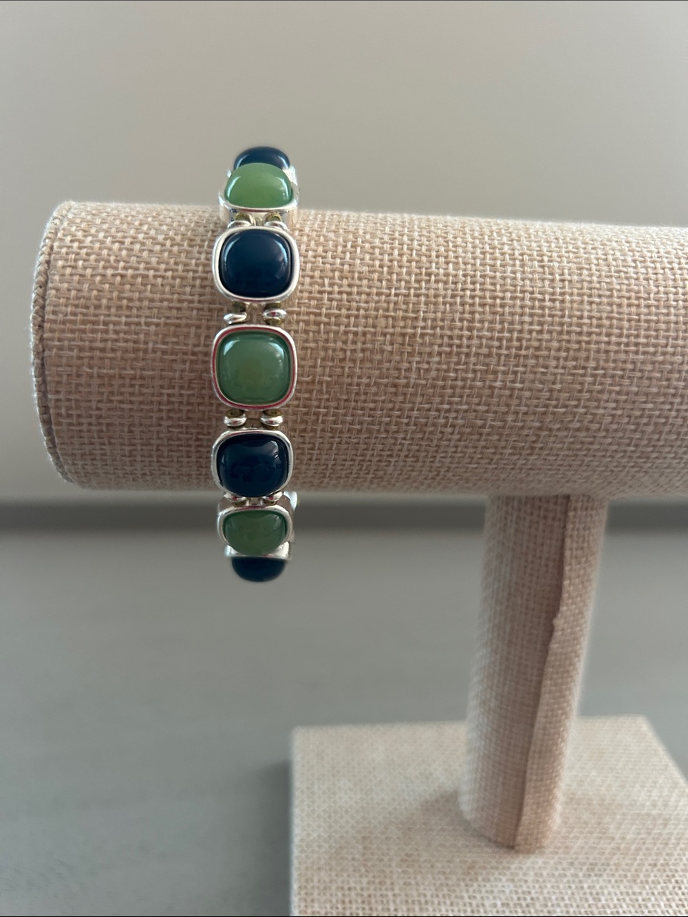 WHBM Stretch Blue Beaded Silver Tone Bracelet